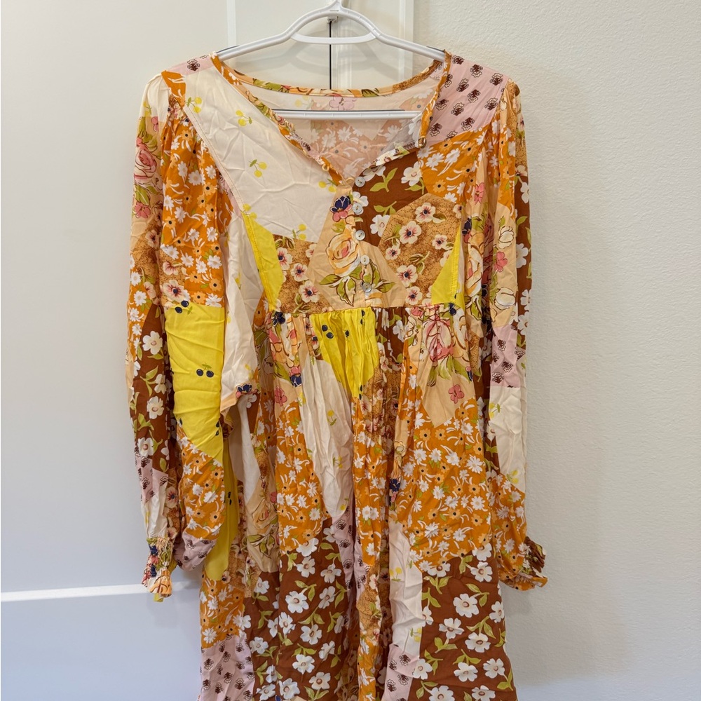 Floral Patchwork Long Sleeve Dress